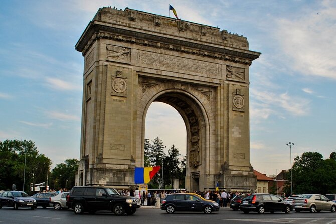 Private Guided Panoramic Tour in Bucharest by Car - Arcul de Triumf and the Victoria Palace area: French-style scale, Romanian meaning